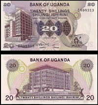 *20 Shillings Uganda 1979 P12b UNC - Kliknutím na obrázok zatvorte -